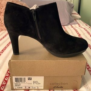 Clarks black suede ankle booties—NEW!